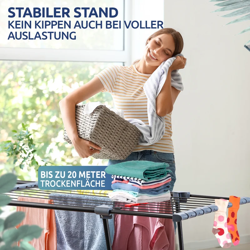 STAHLMANN® Magic Teleskop Wäscheständer ausziehbar – 20m Trockenfläche – platzsparend kompakt – Indoor Outdoor Balkon