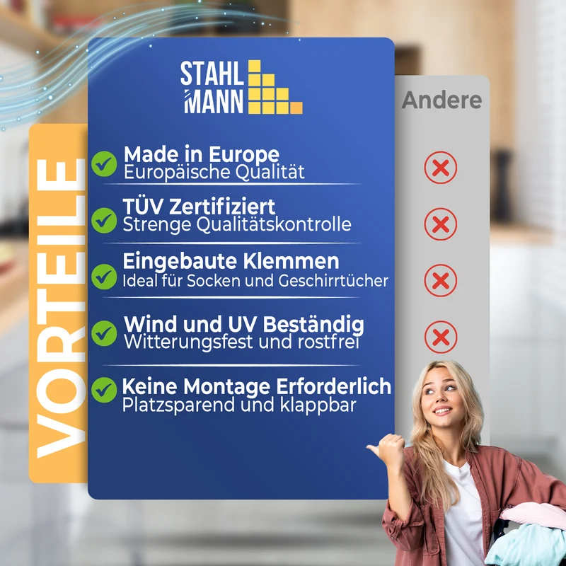 STAHLMANN® Magic Teleskop Wäscheständer ausziehbar – 20m Trockenfläche – platzsparend kompakt – Indoor Outdoor Balkon