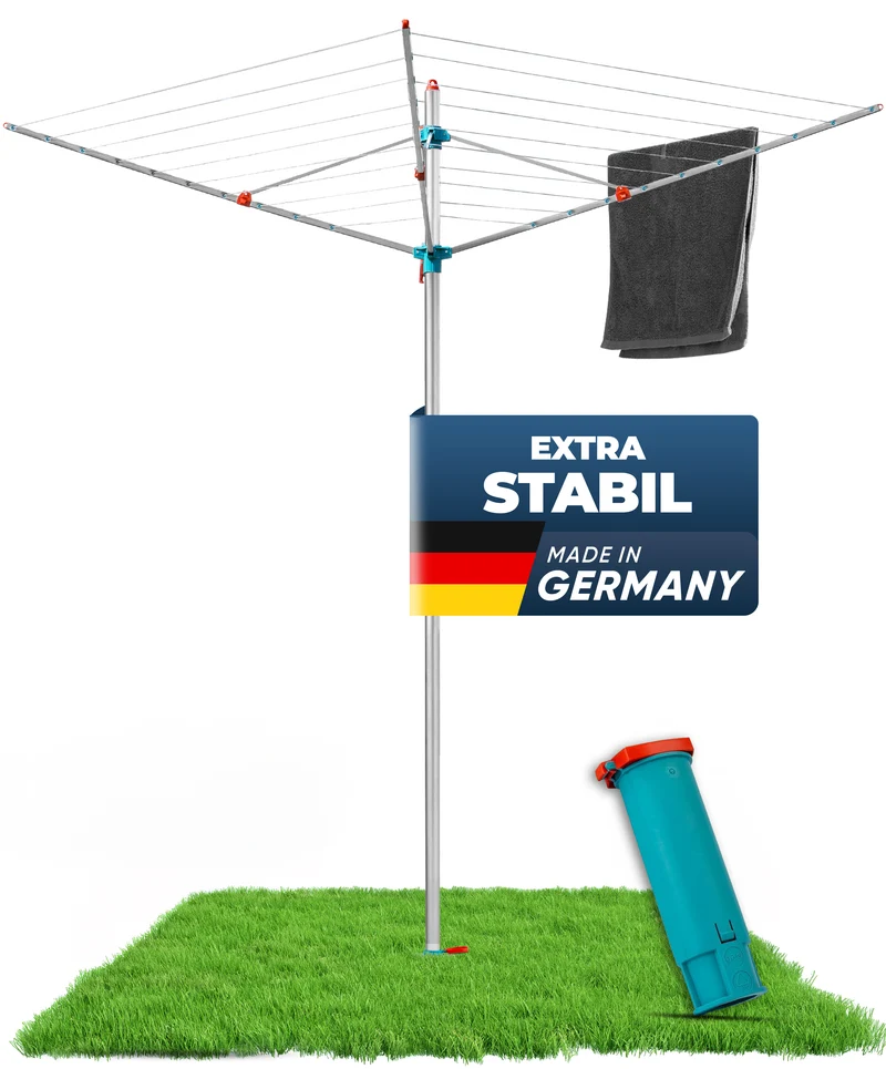 Wäschespinne 60m Made in Germany – 40kg Traglast, wetterfest & ergonomisch