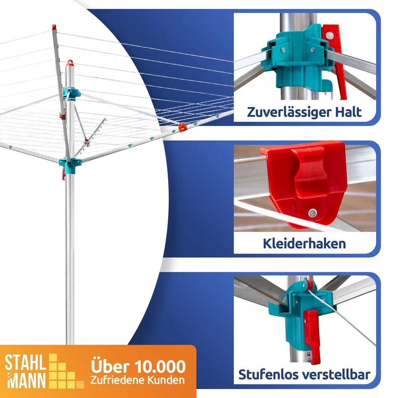 Wäschespinne 50m Made in Germany – 40kg Traglast, wetterfest & ergonomisch