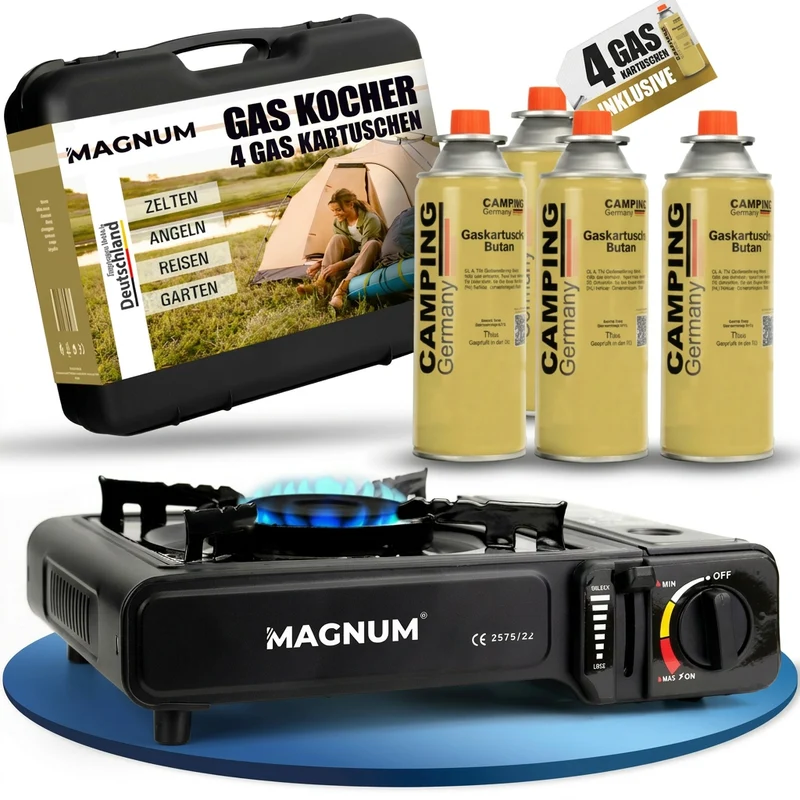 Gaskocher Set + Butangaskartuschen und Tragekoffer – Stromausfall Camping Outdoor