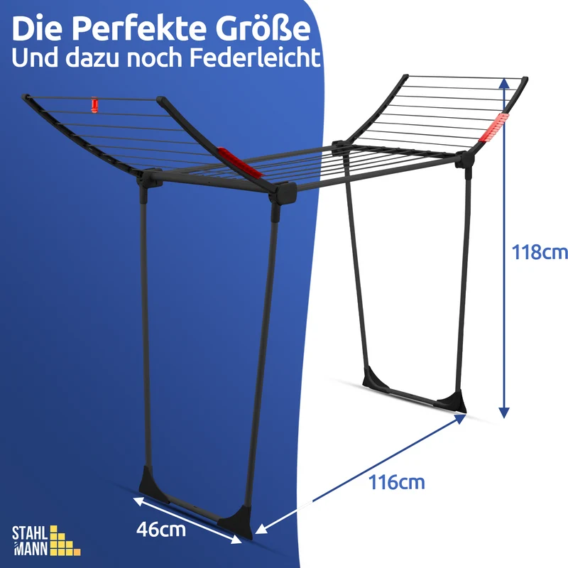 Stahlmann Astra Black Wäscheständer – 18 m Trockenfläche, klappbar & wetterfest