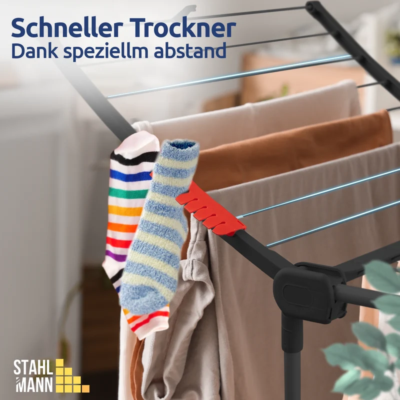 Stahlmann Astra Black Wäscheständer – 18 m Trockenfläche, klappbar & wetterfest