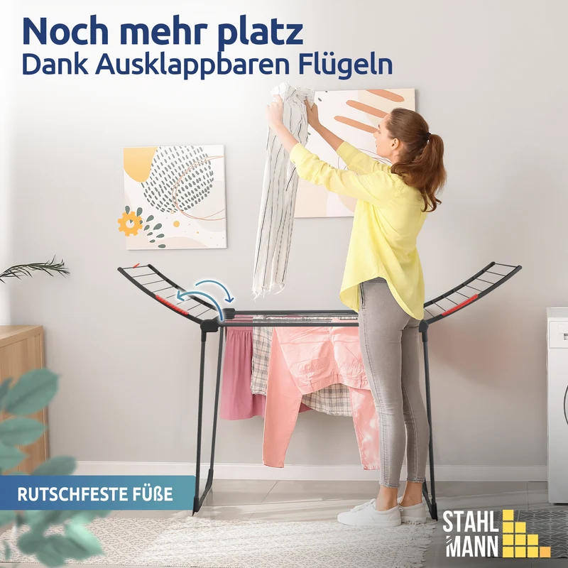 Stahlmann Astra Black Wäscheständer – 18 m Trockenfläche, klappbar & wetterfest