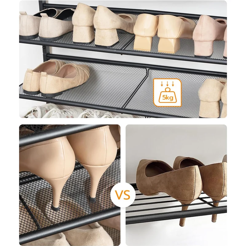 HOOBRO - Schuhregal, 5 Ebenen, Schuhschrank hoch, 4 verstellbares netzablage, für 16-20 Paar, schuhregal schmal, 75x30x88,8 cm, Metall, Braun-schwarz