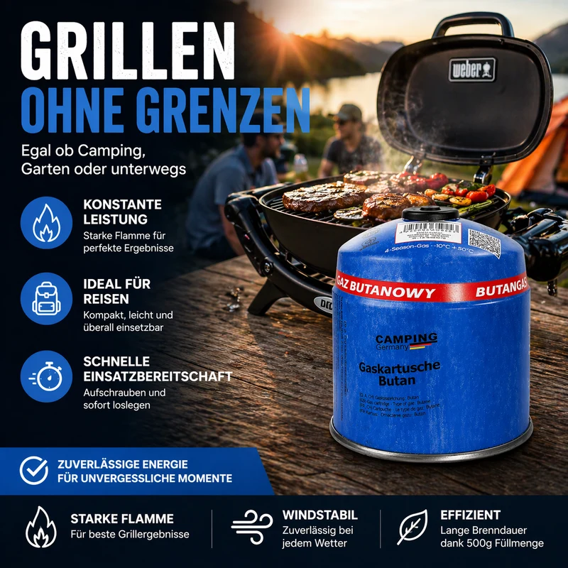 Schraubventil-Gaskartusche 500 g – EN 417, für Grill, Camping & Handwerk
