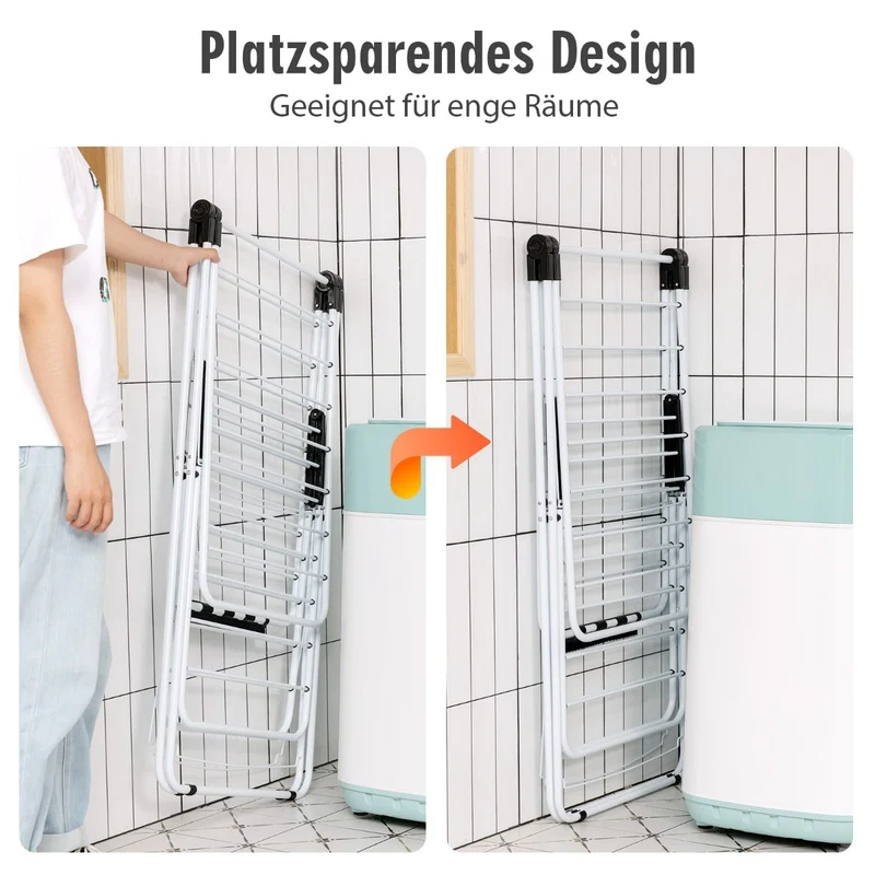Costway - Wäscheständer Klappbar, 2-Stufiger, Wäscheständer Platzsparend, mit Höhenverstellbaren Flügeln, 154x55,5x112 cm, Wäscheständer Balkon, Weiß