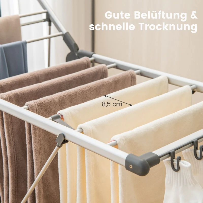 Costway - Wäscheständer Klappbar, mit 5-stufiger Höhenverstellung, Wäscheständer Platzsparend, 21 Wäschestangen, 10 Seitenklammern, Silber