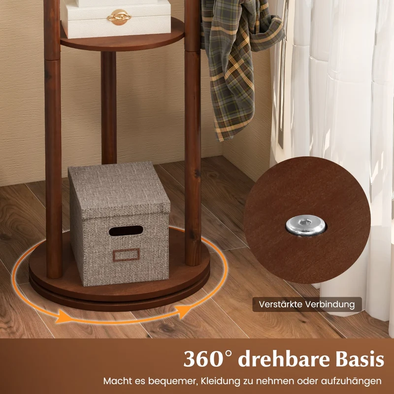 Costway – Drehbarer Garderobenständer aus Holz mit 3 Ablagen und 9 Haken, 42 × 167 cm, Walnuss
