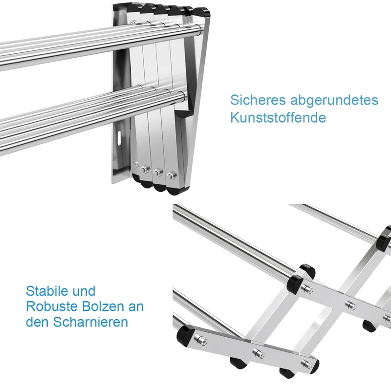 Costway – Ausziehbarer Wandwäscheständer mit 8 Stangen, bis 25 kg, Edelstahl, 86 × 64 × 22 cm