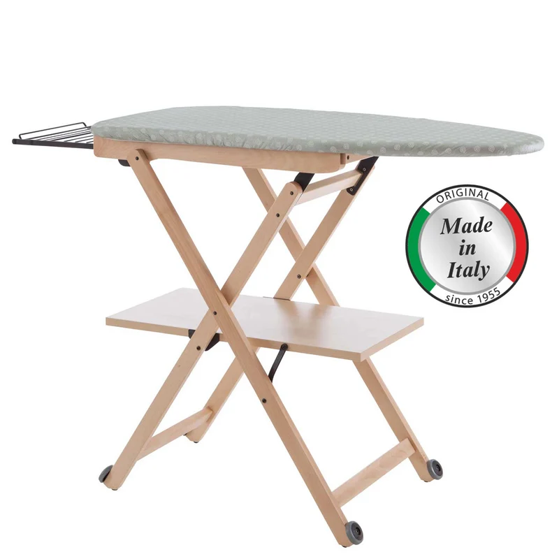 ARIT STIROCOMODO - Bügeltisch, Bügelbrett Holz, Gestell aus massiver Buche, Bügelbrett Klappbar, Höhenverstellbar 84 -93 cm, auf Rollen, Made in Italy