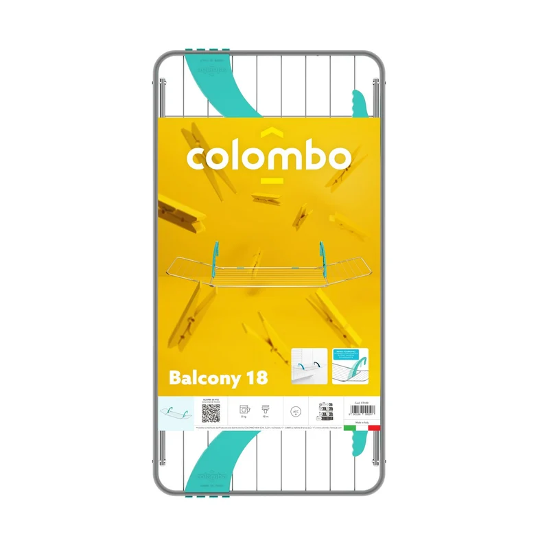 Colombo BALCONY 18 - Wäscheständer Platzsparend, Wäscheständer Balkon, Made in Italy, Flügelwäschetrockner, Trockenlänge 18m, Pulverstahl