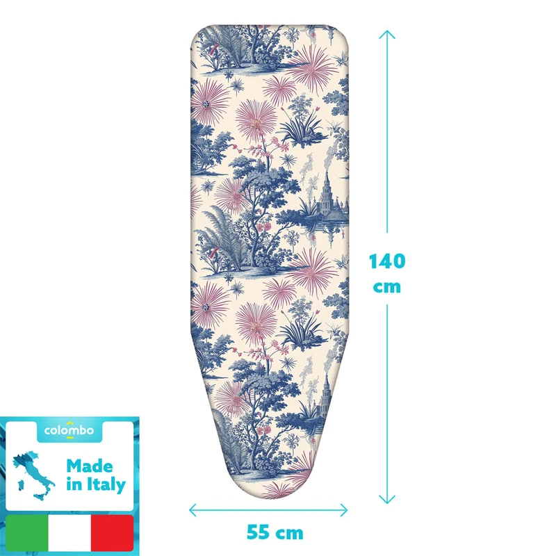 Colombo Spring Blossom - Bügelbrettbezug XL, 140×55 cm – Zweischicht-Bügeltischbezug aus Bio-Baumwolle & dickem Molton, mit Clip, Made in Italy