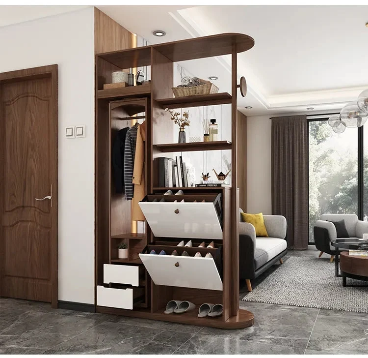 Multifunktions-Eingangsflur-Baum mit drehbarem Kleiderschrank mit Ganzkörperspiegel und kippbarem Schuhschrank