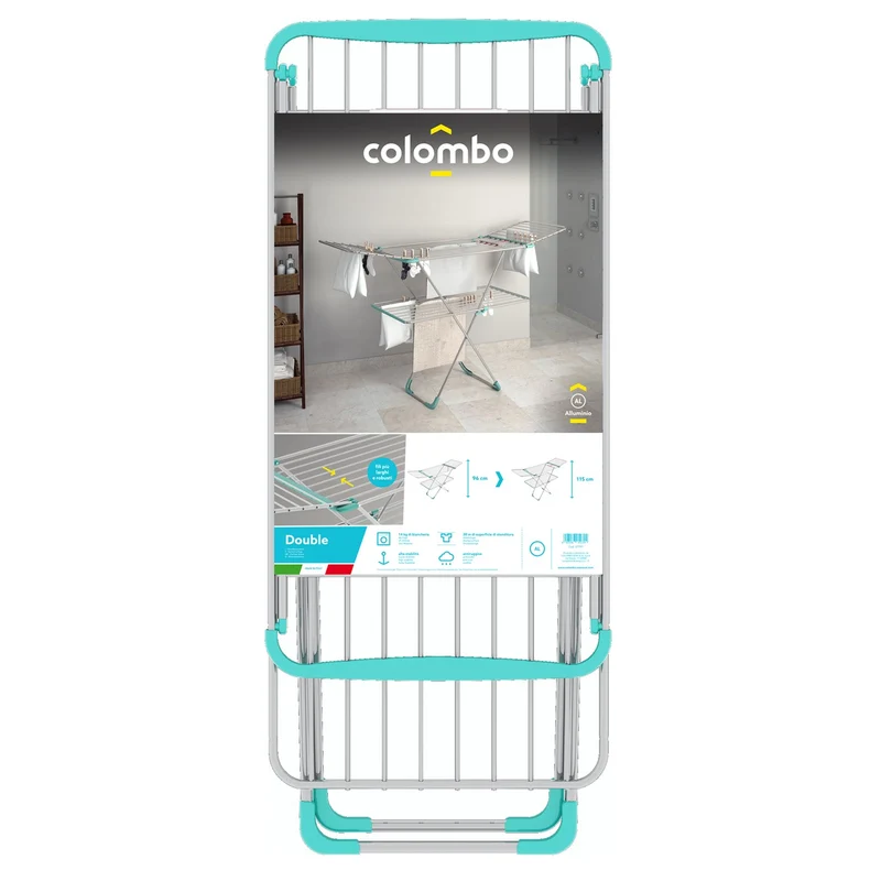 Colombo Double – Klappbarer Wäscheständer mit 2 Ebenen und 30 m Trockenlänge, Aluminium, Made in Italy