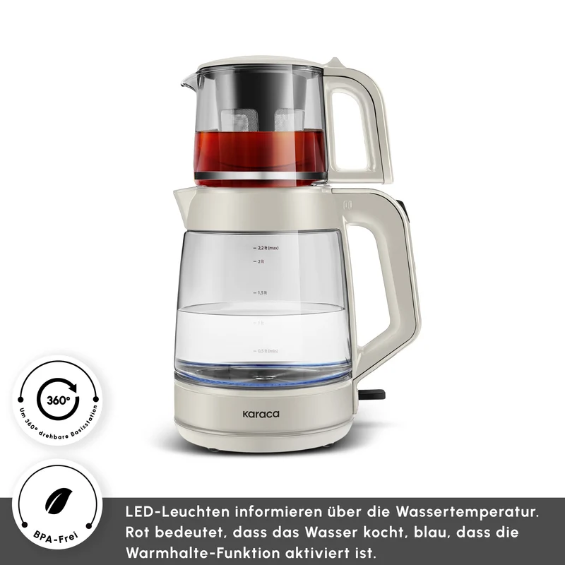 Karaca Glass Tea XL 2in1 Glas-Teezubereiter und Wasserkocher Starlight