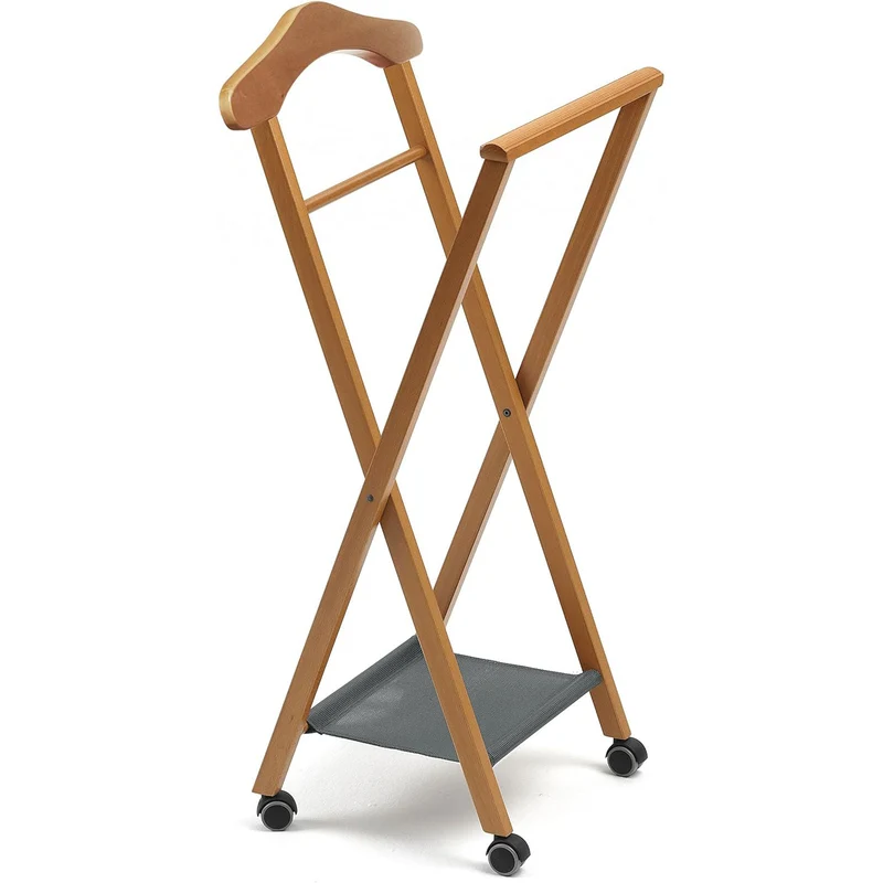 ARIT NELSON - Garderobenständer, Herrendiener, Stummer Diener Holz, klappbar, Kleiderbügel, Hosenablage und Schuhablage aus Textilene, Farbe Kirsche