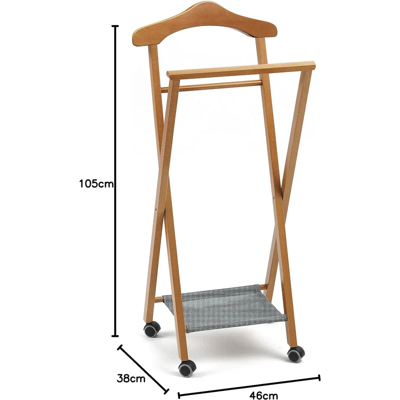 ARIT NELSON - Garderobenständer, Herrendiener, Stummer Diener Holz, klappbar, Kleiderbügel, Hosenablage und Schuhablage aus Textilene, Farbe Kirsche