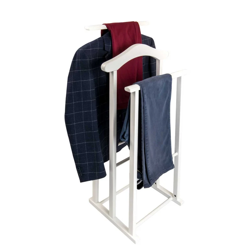 ARIT MAXI – Herrendiener aus Buchenholz mit 2 Kleiderbügeln und 2 Hosenhaltern, Weiß, Made in Italy