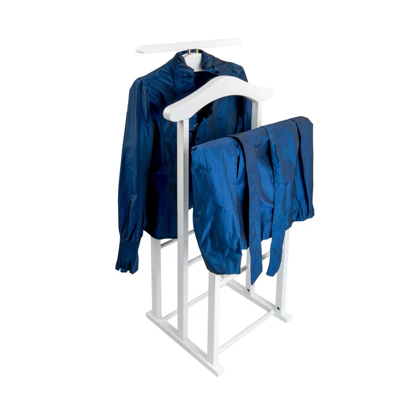 ARIT MAXI – Herrendiener aus Buchenholz mit 2 Kleiderbügeln und 2 Hosenhaltern, Weiß, Made in Italy