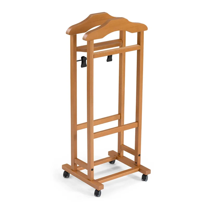 ARIT Mixer – Herrendiener aus massiver Buche mit 2 Kleiderbügeln, Hosen- und Rockablage, Kirschbaumfarbe, Made in Italy