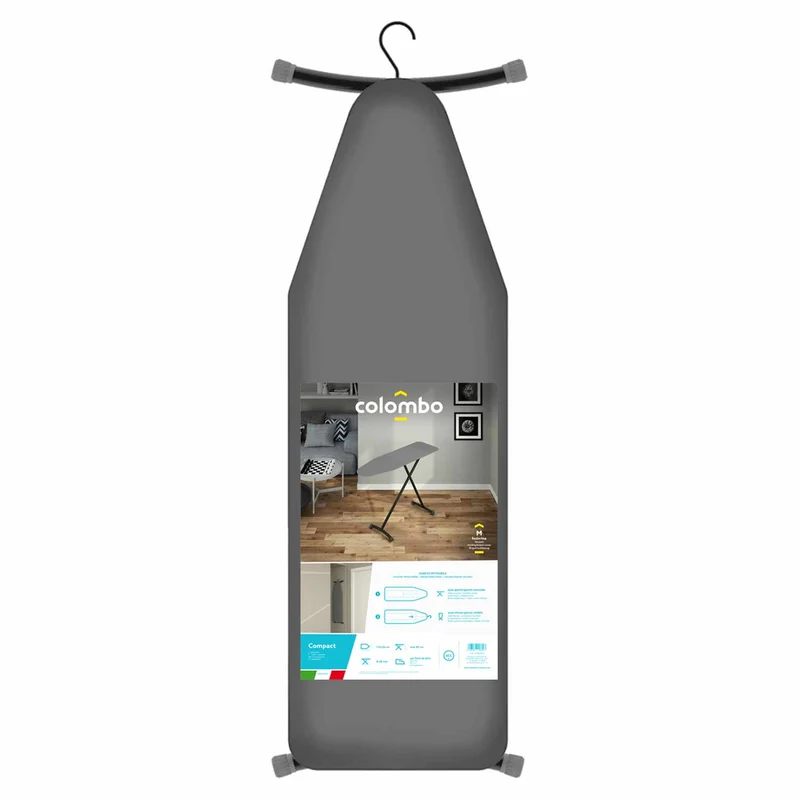 Colombo Compact - Bügelbrett, Bügelbrett Tür, Bügelbrett Klappbar, 114x36 cm, Höhe bis 80 cm, Bezug aus 100 % Baumwolle, Hergestellt in Italien