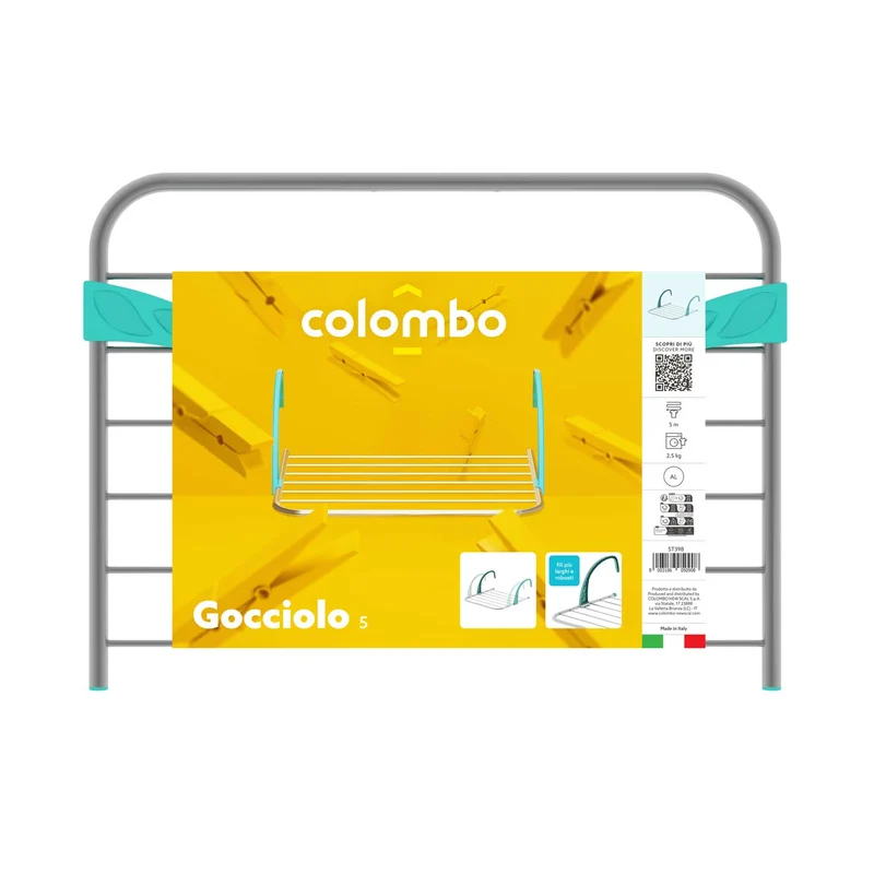 Colombo Gocciolo 5 – Klappbarer Heizkörper- und Balkonwäscheständer aus Aluminium, 5 m Trockenlänge, Made in Italy