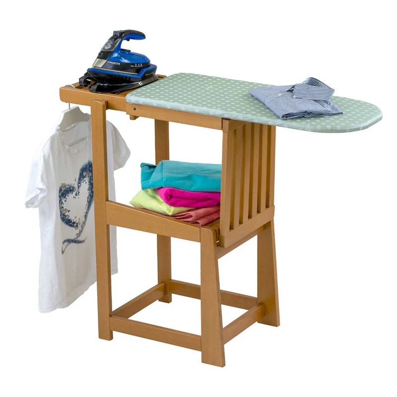 ARIT SINFONIA - Bügelbrett, Bügelbrett Stuhl, 2-in-1, Bügeltisch, mit Arbeitsplatte 81 x 35 cm und Bügeleisenhalter, Kissen mit Rückenlehne, Holz, Kirsch