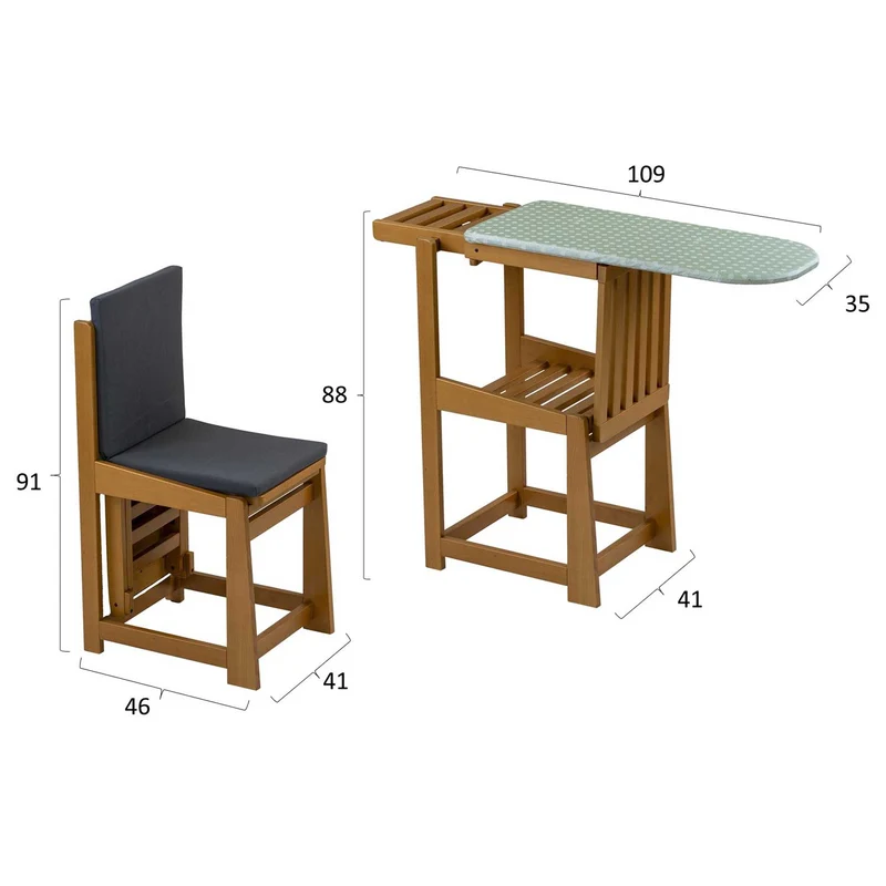 ARIT SINFONIA - Bügelbrett, Bügelbrett Stuhl, 2-in-1, Bügeltisch, mit Arbeitsplatte 81 x 35 cm und Bügeleisenhalter, Kissen mit Rückenlehne, Holz, Kirsch