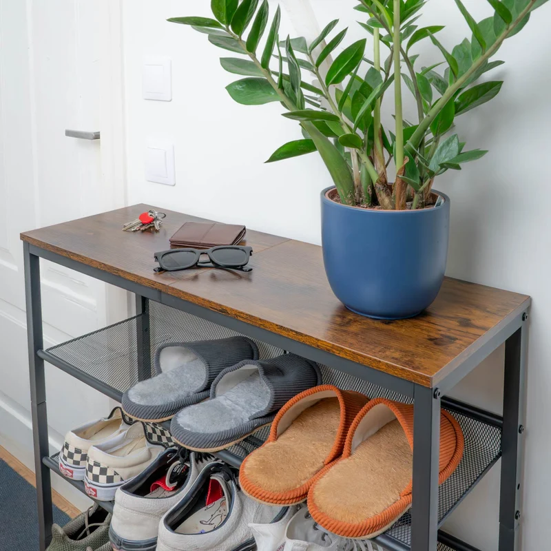 Tatkraft Otto - Schuhregal Metall, Schuhregal mit 5 Ablagen, verstellbar, Schuhregal Schmal, 75x28x93 cm, Vintagebraun Schwarz