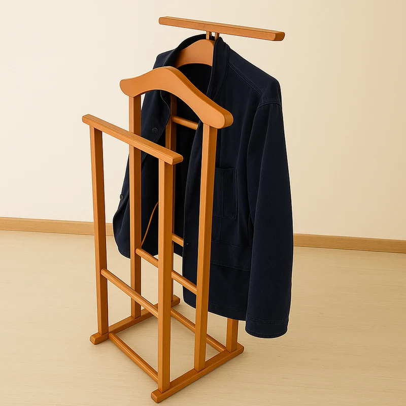 Tatkraft Duke - Herrendiener Modern, Herrendiener für Frauen, Made in Italy, 2 Kleiderbügeln und 2 Hosenstangen, Herrendiener Holz, Kirschbaum