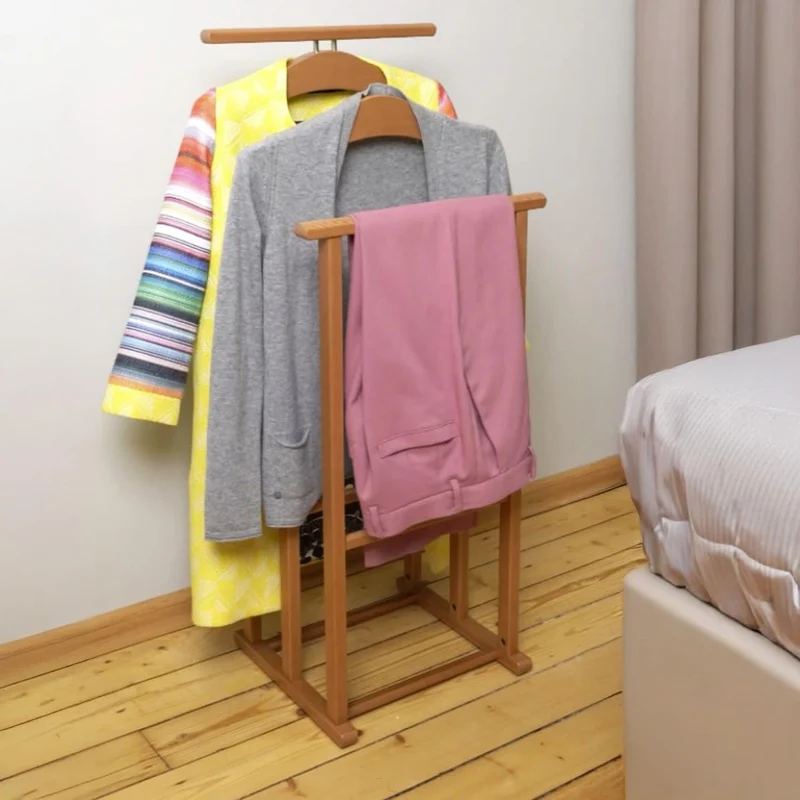 Tatkraft Duke - Herrendiener Modern, Herrendiener für Frauen, Made in Italy, 2 Kleiderbügeln und 2 Hosenstangen, Herrendiener Holz, Kirschbaum