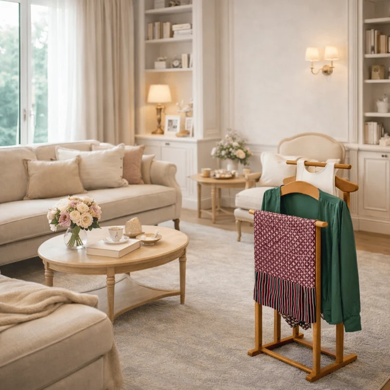 Tatkraft Duke - Herrendiener Modern, Herrendiener für Frauen, Made in Italy, 2 Kleiderbügeln und 2 Hosenstangen, Herrendiener Holz, Kirschbaum