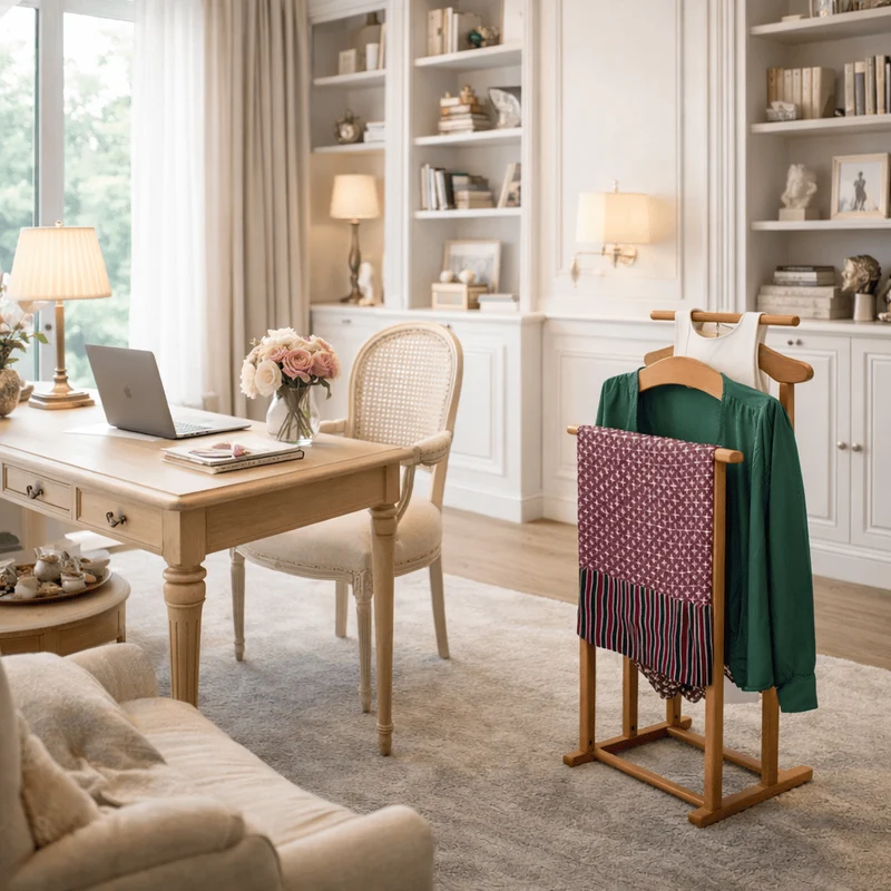 Tatkraft Duke - Herrendiener Modern, Herrendiener für Frauen, Made in Italy, 2 Kleiderbügeln und 2 Hosenstangen, Herrendiener Holz, Kirschbaum