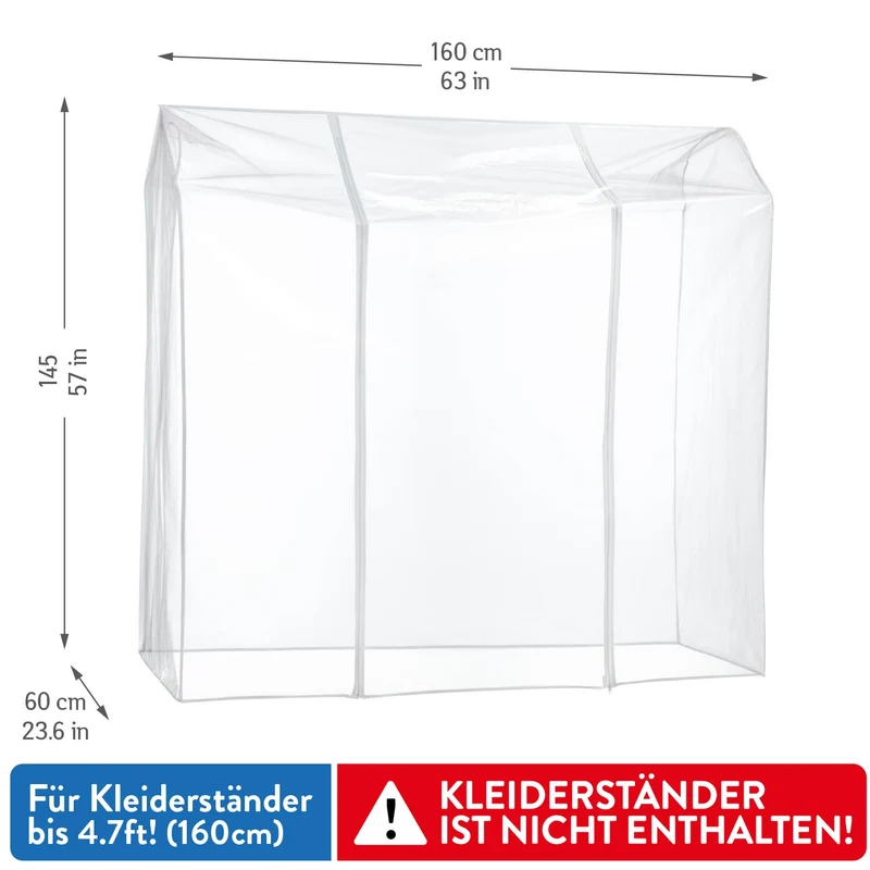 Tatkraft Defender – Transparente Schutzhülle für Kleiderständer, 160 × 60 × 145 cm, 2 Reißverschlüsse, Staub-, Feuchtigkeits- und UV-Schutz.