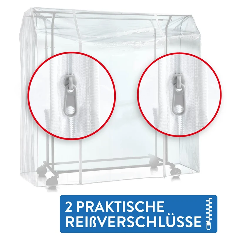 Tatkraft Safe - Kleiderständer Abdeckung, Transparent, 169×90×170 cm, Schutzhülle für Kleiderständer Doppel, 2 Reißverschlüsse, Staubschutz, UV-Schutz