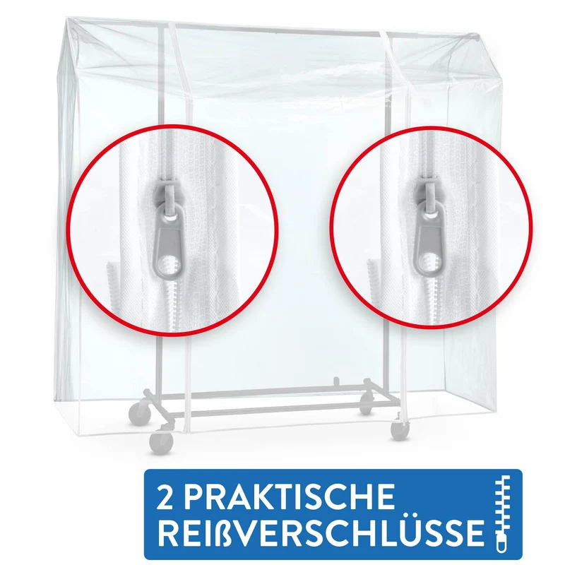 Tatkraft Schild – Wasserdichte Schutzhülle für Kleiderständer, UV-Schutz, 155 × 60 × 160 cm, transparent, 2 Reißverschlüsse