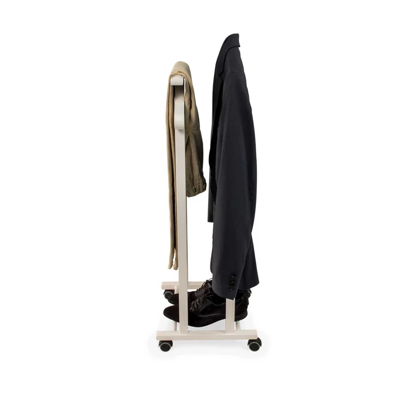 ARIT TRENDY – Herrendiener aus massiver Buche mit 2 Kleiderbügeln und Hosenhalter, Weiß, Made in Italy