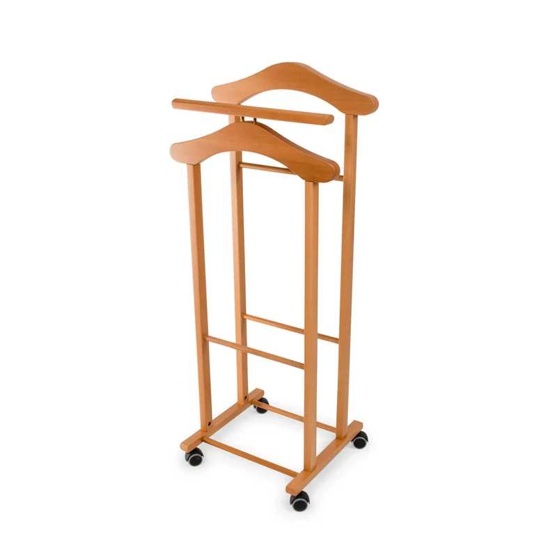 ARIT TRENDY - Garderobenständer, Herrendiener, Stummer Diener Holz, Bestehend aus 2 Bügeln und 1 Hosenständer, Gummifüße am Boden, Farbe Kirsche