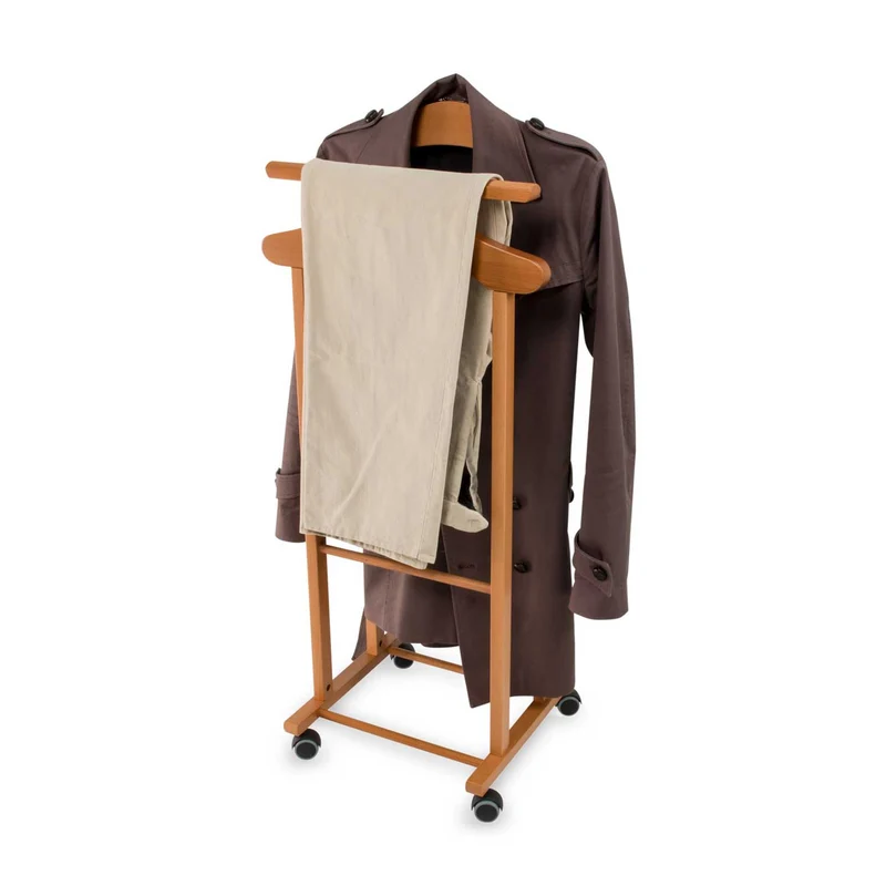 ARIT TRENDY - Garderobenständer, Herrendiener, Stummer Diener Holz, Bestehend aus 2 Bügeln und 1 Hosenständer, Gummifüße am Boden, Farbe Kirsche