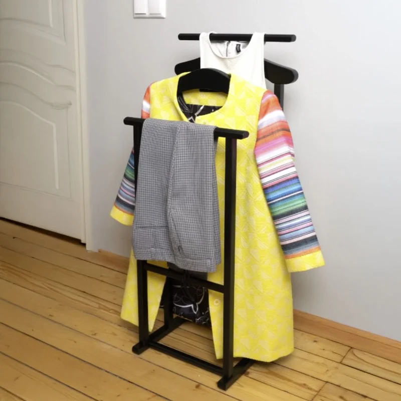 ARIT Maxi – Herrendiener für Damen und Herren aus massiver Buche mit 2 Kleiderbügeln und 2 Hosenhaltern, Schwarz, Made in Italy