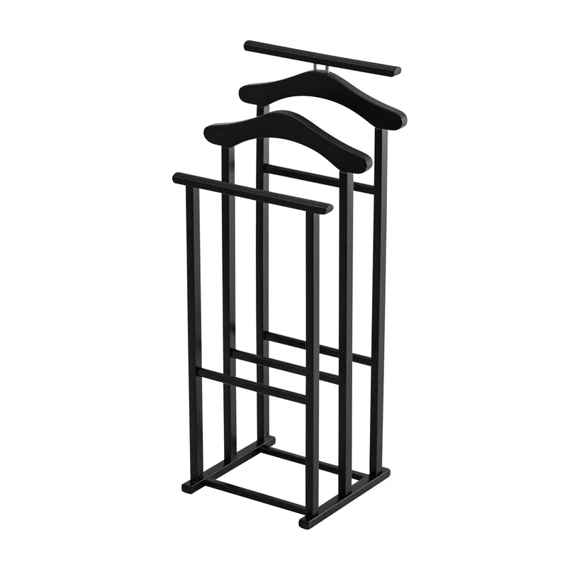 ARIT Maxi – Herrendiener für Damen und Herren aus massiver Buche mit 2 Kleiderbügeln und 2 Hosenhaltern, Schwarz, Made in Italy