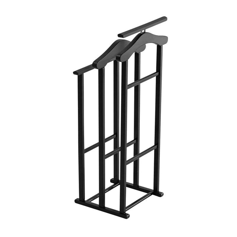 ARIT Maxi – Herrendiener für Damen und Herren aus massiver Buche mit 2 Kleiderbügeln und 2 Hosenhaltern, Schwarz, Made in Italy