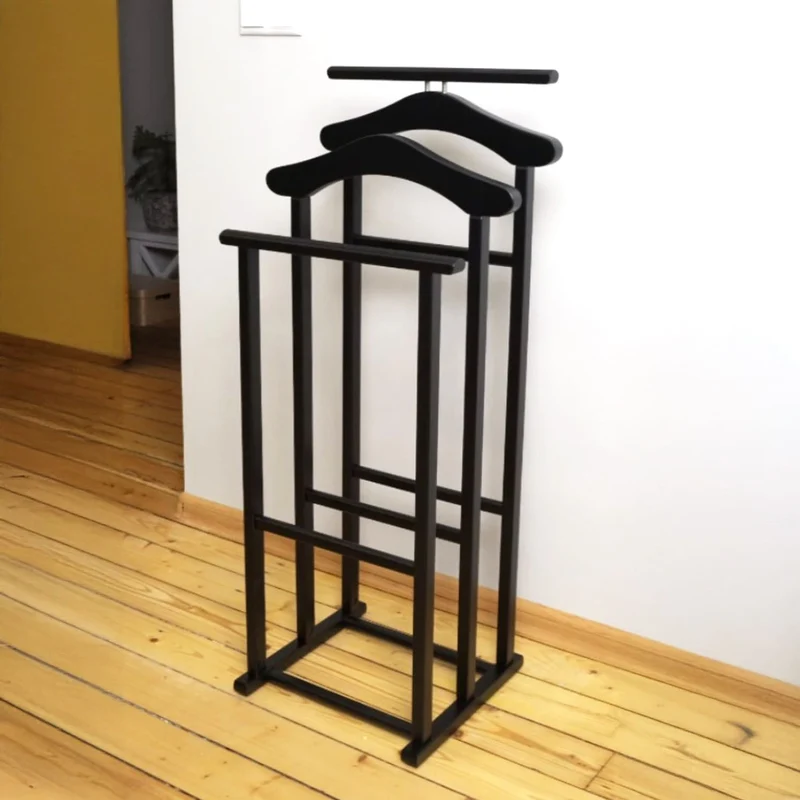 ARIT Maxi – Herrendiener für Damen und Herren aus massiver Buche mit 2 Kleiderbügeln und 2 Hosenhaltern, Schwarz, Made in Italy