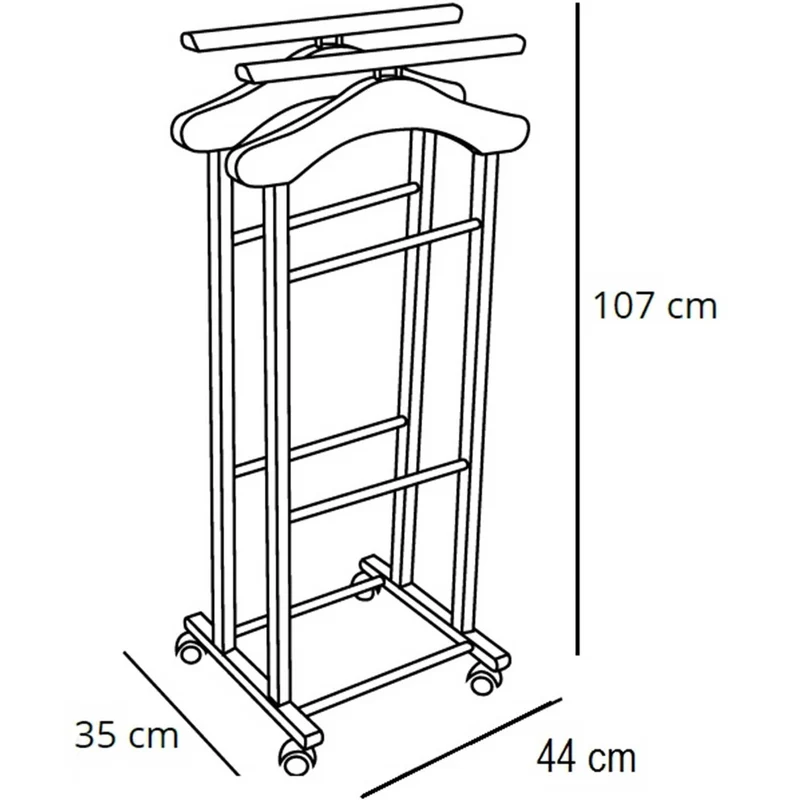 ARIT CLEVER – Herrendiener aus Buchenholz mit 2 Kleiderbügeln, 2 Hosenhaltern und Gummirädern, Weiß, Made in Italy