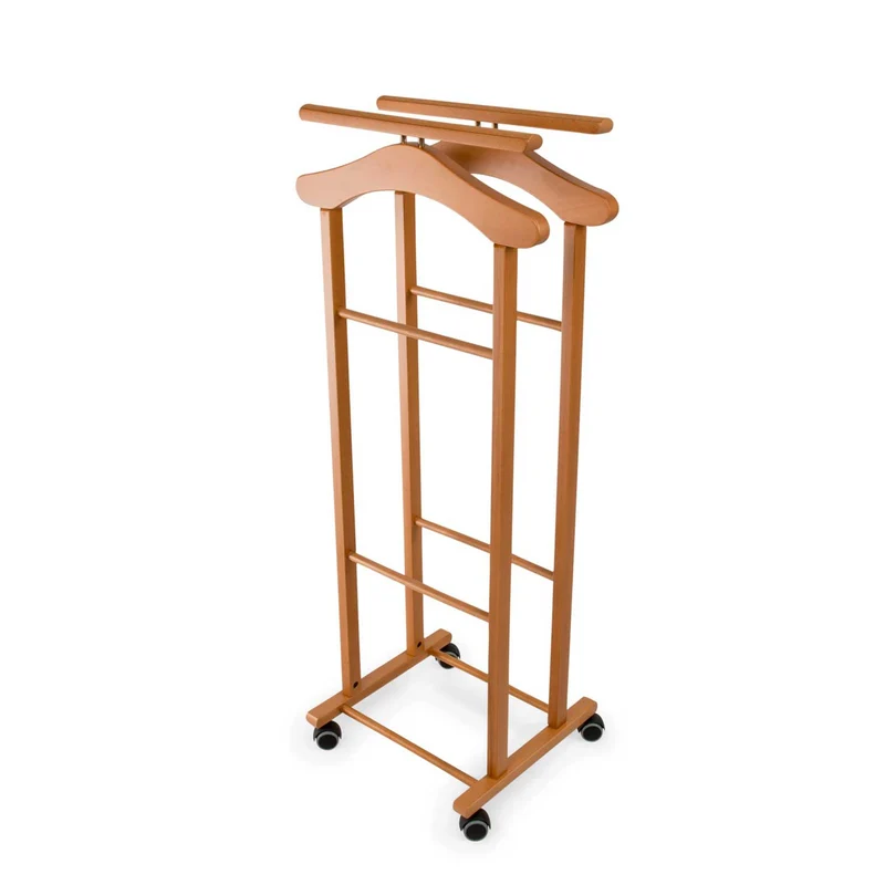 ARIT CLEVER – Herrendiener aus Buchenholz mit 2 Kleiderbügeln und 2 Hosenhaltern, Kirschbaum, Made in Italy