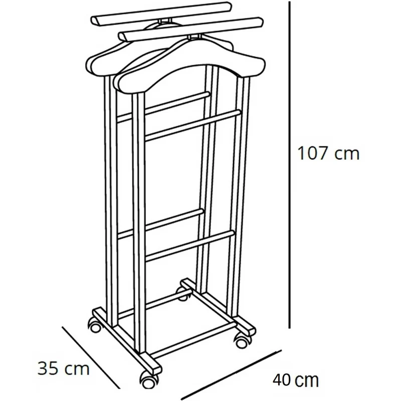 ARIT CLEVER – Herrendiener aus Buchenholz mit 2 Kleiderbügeln und 2 Hosenhaltern, Kirschbaum, Made in Italy