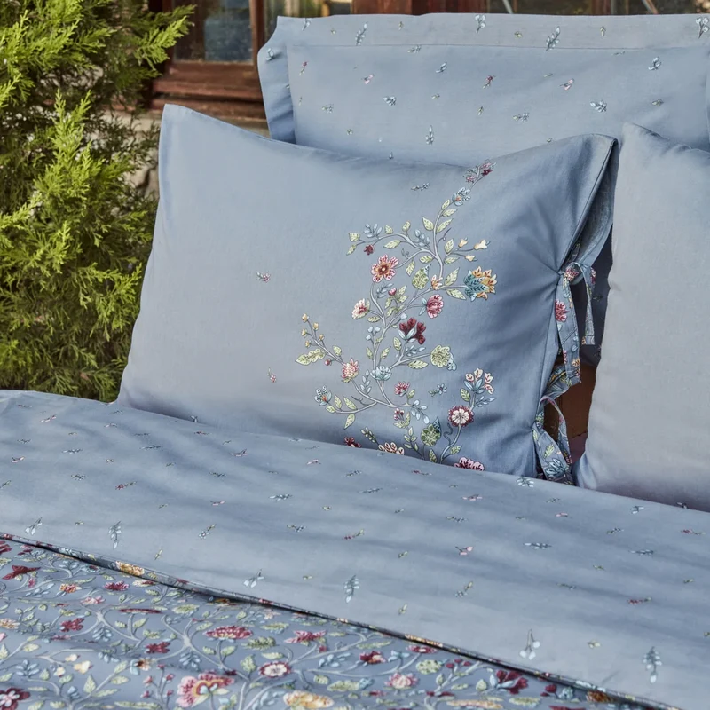 Karaca Ansey Bettbezug-Set aus 100 % türkischer Baumwolle, Doppelbett, Blau