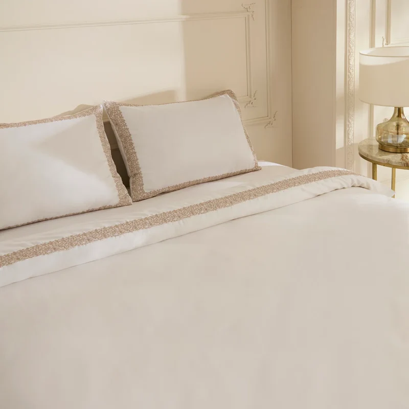 Karaca Nile Bettbezug-Set aus 100 % türkischer Baumwolle, Doppelbett, Weiß