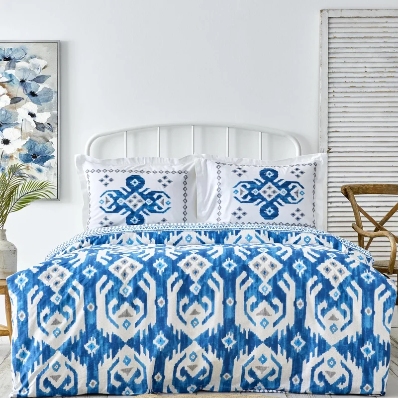 Karaca Neos Bettbezug-Set aus 100 % türkischer Baumwolle, Einzelbett, Blau